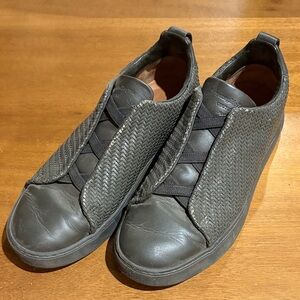 Zegna Olive Green Pelletesuta Woven Leather Triple Stitch Sneakers